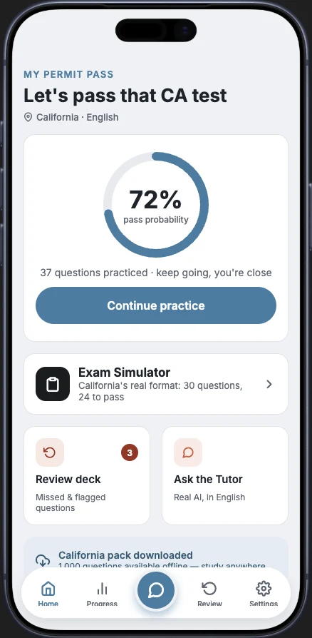 MPP mobile app concept — home screen with pass probability